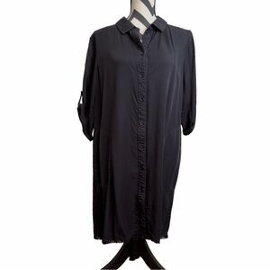 Mododoc Minimalist Contemporary Fringe Hem Sz M Button Down Front Shirt Dress